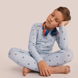 Kids Pajama Set Long Sleeve Snug Fit Viscose from Bamboo Mist Blue Turtally