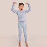 Kids Pajama Set Long Sleeve Snug Fit Viscose from Bamboo Mist Blue Turtally