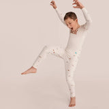 Kids Pajama Set Long Sleeve Snug Fit Viscose from Bamboo Cream Dino Snore