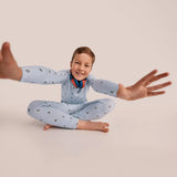 Kids Pajama Set Long Sleeve Snug Fit Viscose from Bamboo Mist Blue Turtally